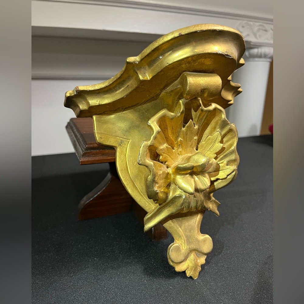 Antique gold gilt hand carved wooden corbel shelf 8.25"